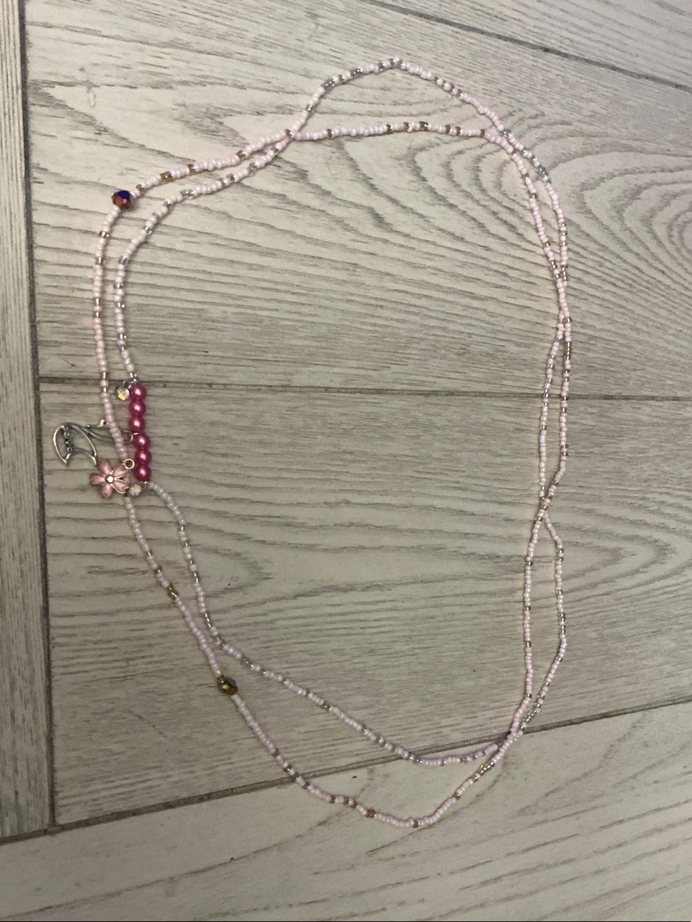 Delicate Pink Waist Beaded Layered  with Flower Charm